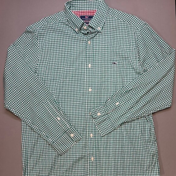 Vineyard Vines Gingham Classic Fit Tucker Shirt Long Sleeve Green L - Picture 1 of 7